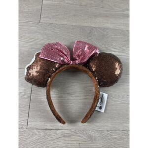Disney Parks Minnie Mouse Ice Cream Ears Headband Pink Bow Authentic Sequin